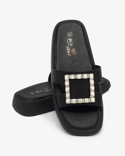 Жіночі шльопанці Royalfashion чорні з кристалами Telika