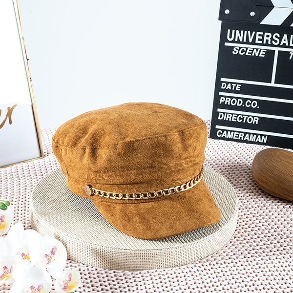 Hnědá dámská baretka se štítkem - čepice