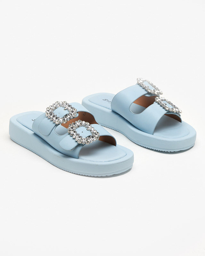 Блакитні жіночі шльопанці зі стразами Azazel