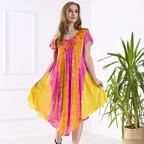 Oranžovo-růžové dámské plážové šaty narzutka- Oblečení