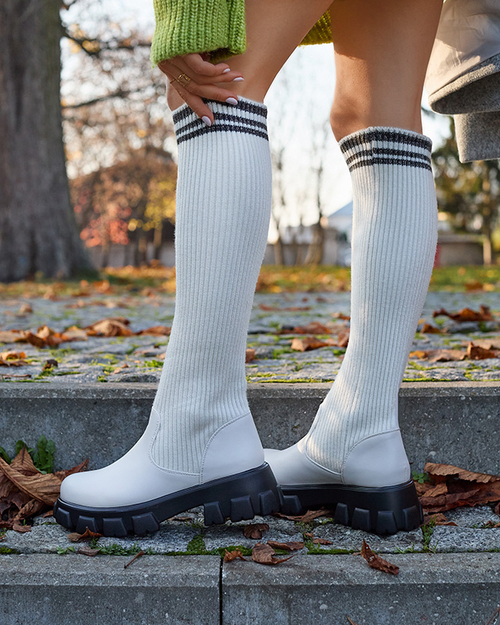 Жіночі високі черевики-сліпони в кольорі екрю Alerpi- Footwear