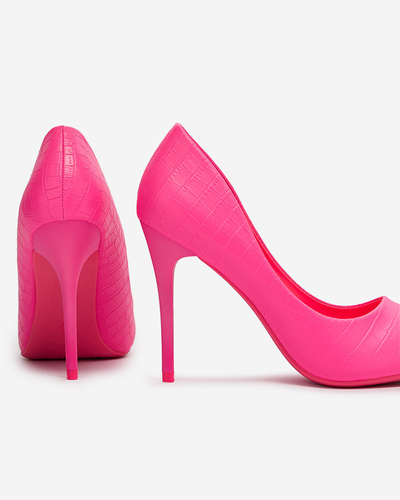 Neonově růžové dámské lodičky na jehlovém podpatku s ražbou Asota - Obuv