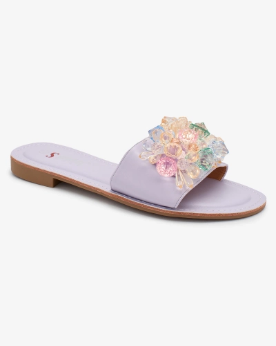 Фіолетові жіночі шльопанці Royalfashion з різнокольоровими кристалами Bling Breeze