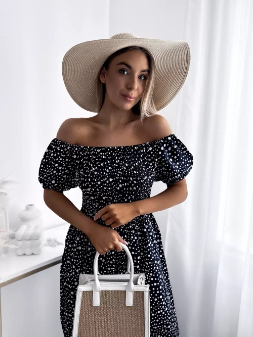 Темно-синя жіноча максі-сукня в горох - Одяг