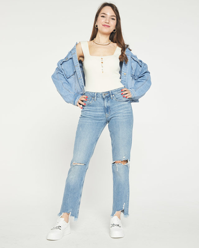 Krémový dámský top s kubickou zirkony a'la knoflíky- Oblečení