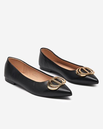 Dámské černo-zlaté špičaté baleríny s ozdobou na špičce Manico - Footwear