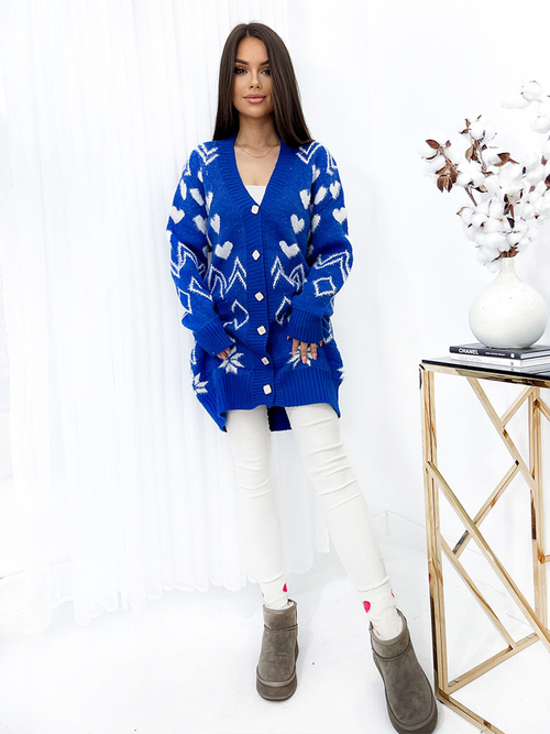 Royalfashion Візерунчастий кобальтовий жіночий светр-покривало