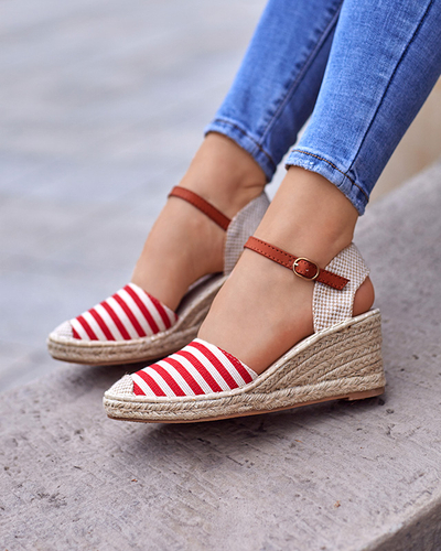 Červené dámské sandály a'la espadrilky s pruhy Mecera - Boty