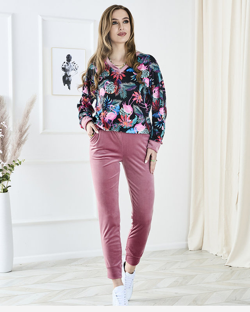 Велюровий спортивний комплект з візерунчастим світшотом і рожевими штанами - Одяг