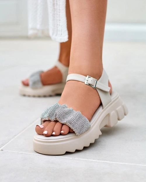 Світло-сірі жіночі босоніжки з цирконами Pokio