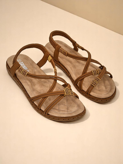 Сандалі жіночі Royalfashion Cressida camel плоскі комфортні шкіряні еко літні