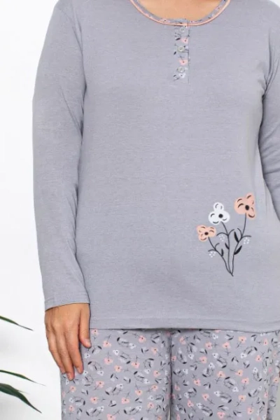 Royalfashion Bavlněné dámské 2-dílné květinové pyžamo VE VELIKOSTI PLUS