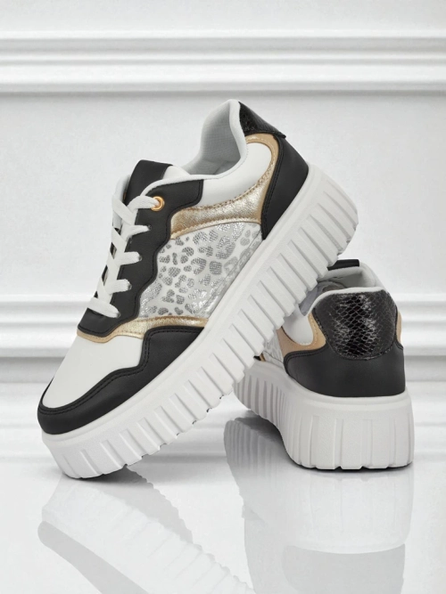 Жіночі снікерси Royalfashion Callista платформа чорні екошкіра розмір 40