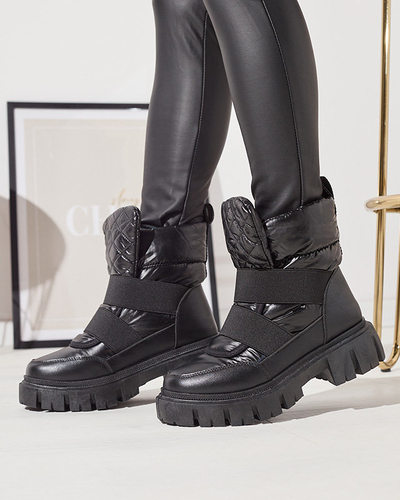 OUTLET Dámské kozačky a'la sněhule na ploché podrážce v černé barvě Ferory- Obuv