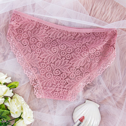 Темно-рожеві одноколірні мереживні трусики жіночі - Нижня білизна