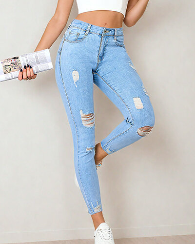 Royalfashion Dámské tubusové džíny s odřením