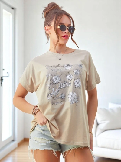Royalfashion Dámské bavlněné tričko s potiskem listu