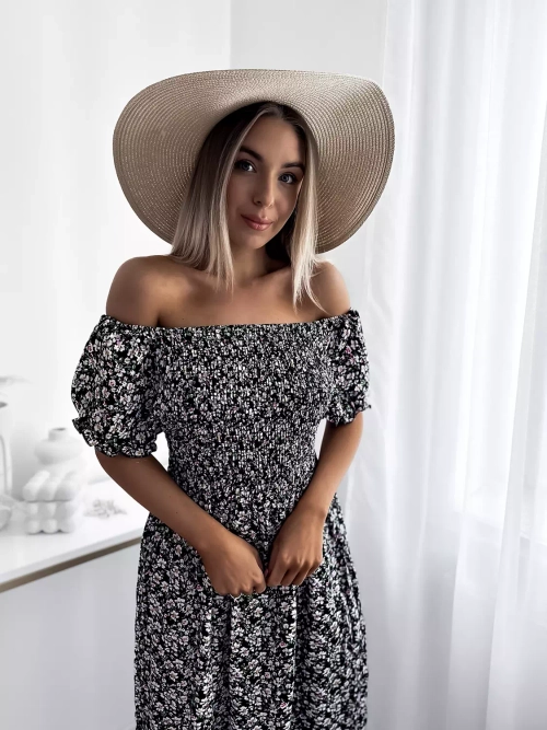 Чорна жіноча квітчаста сукня міді - Одяг