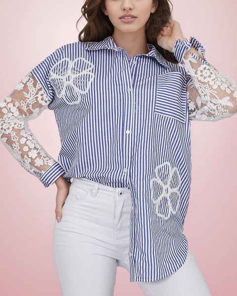 Royalfashion Жіноча смугаста сорочка з мереживом