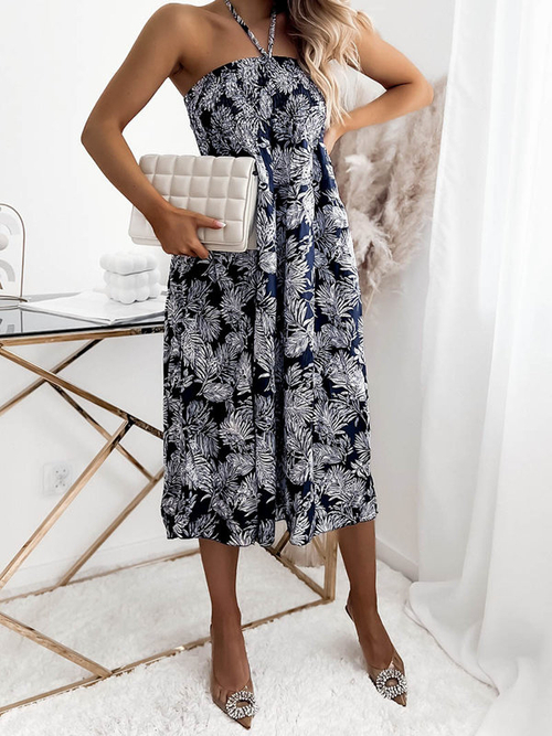 Жіноча сукня міді з квітковим мотивом темно-синього та білого кольору PLUS SIZE - Одяг