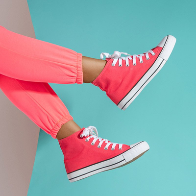 Високі неонові жіночі кеди в рожевому кольорі Skarllet