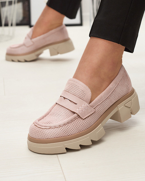 Рожеві жіночі ажурні мокасини на суцільній підошві Ejina - Взуття