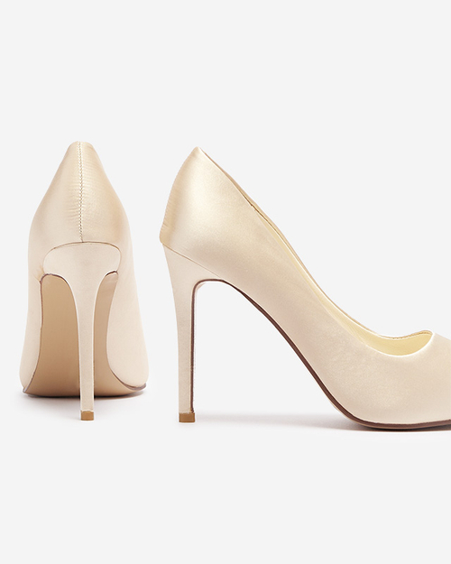 Бежеві жіночі атласні туфлі-човники на високій шпильці Norija - Взуття