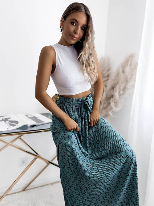 Бірюзова жіноча плісирована спідниця максі з візерунками - Одяг