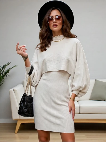 Royalfashion Dámský komplet se svetrem a šaty