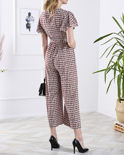 Візерунчастий довгий жіночий комбінезон на зав'язках червоного кольору - Одяг