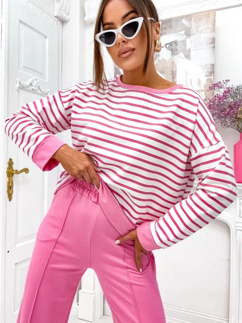 Royalfashion Жіночий комплект з бавовни в смужку з широкими штанами