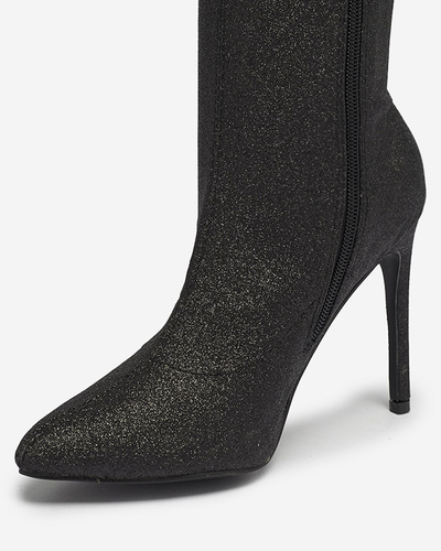 Чорні жіночі чоботи вище коліна з блискітками Qesda- Footwear