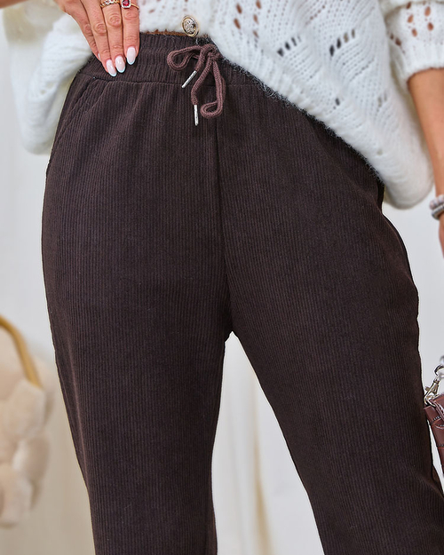 Жіночі штани з вельветової тканини Royalfashion темно-коричневого кольору