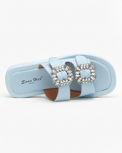 Блакитні жіночі шльопанці зі стразами Azazel