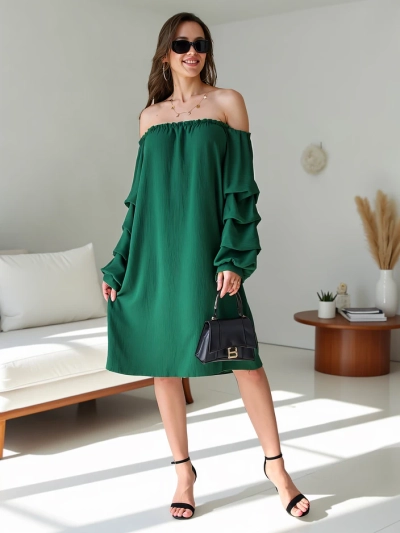 Royalfashion Hladké dámské šaty ve španělském stylu s volány