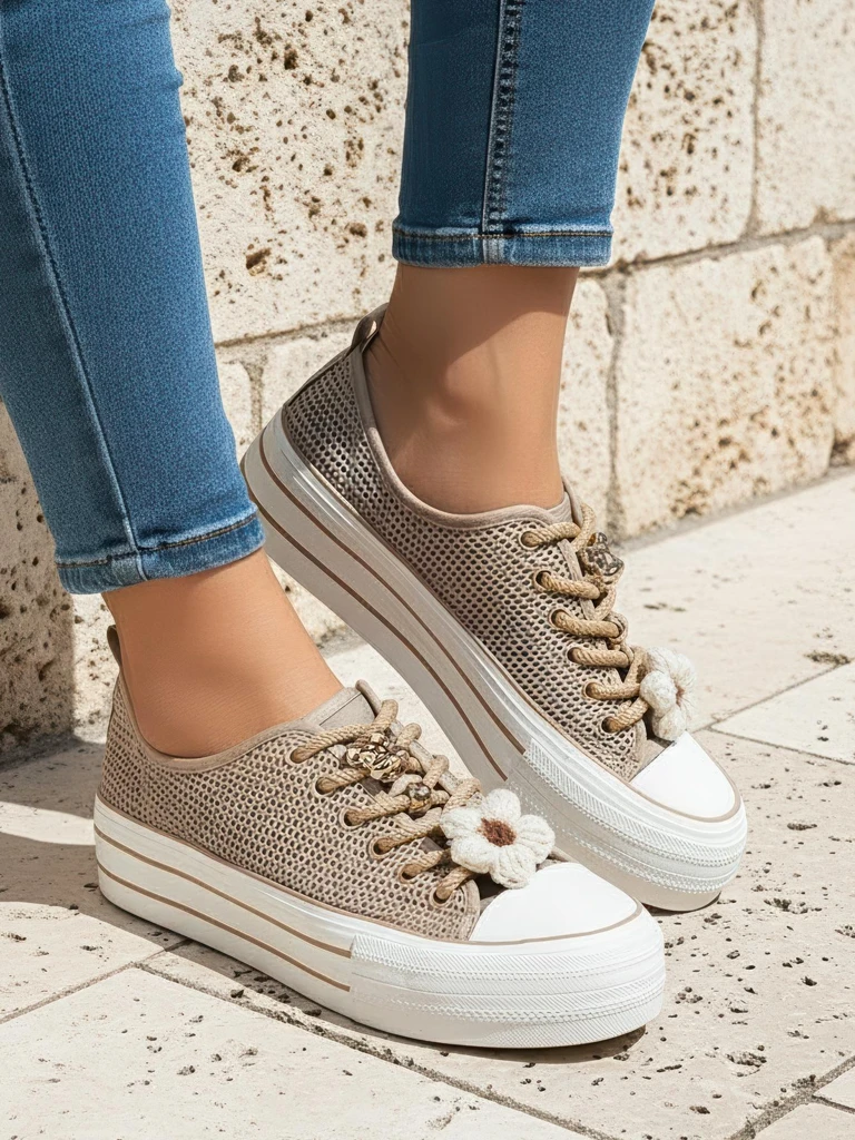 Royalfashion Dámské tenisky na tkaničky s dekoracemi Osdo