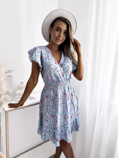 Royalfashion Modré dámské mini šaty s květinovým motivem