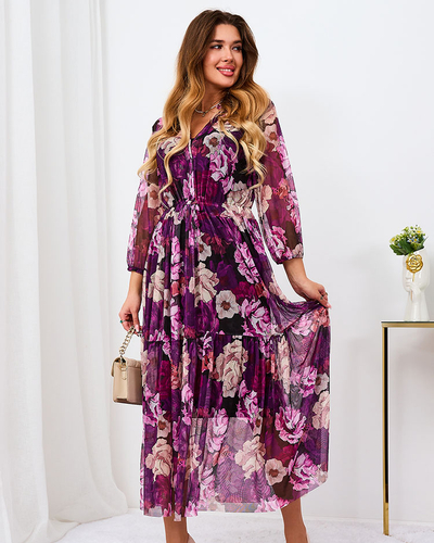 Royalfashion Фіолетова квіткова сукня-максі в сітку