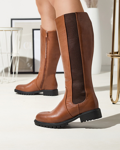 Жіночі чоботи до коліна на пласкому каблуці з верблюжої шкіри Dexis - Взуття