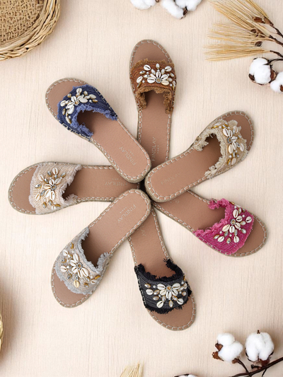 Dámské sandály Royalfashion Helena Decor černé espadrilky s mušlemi