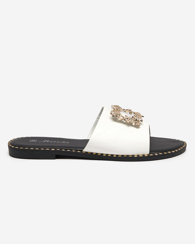 Bílé elegantní dámské pantofle se zlatým ornamentem Meriso - Footwear