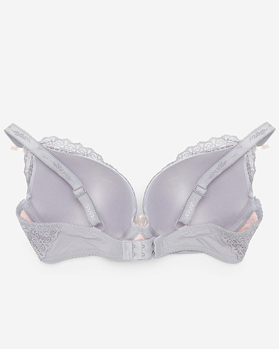 Сіро-рожевий жіночий мереживний бюстгальтер