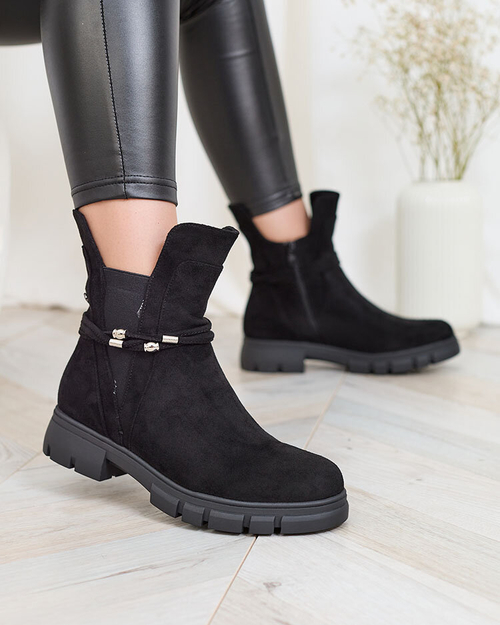 Чоботи жіночі Royalfashion чорні з декоративним ремінцем Dafflo