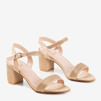 Béžové sandály na vyšším sloupku zdobené kubickým zirkonem Tina - Obuv 1