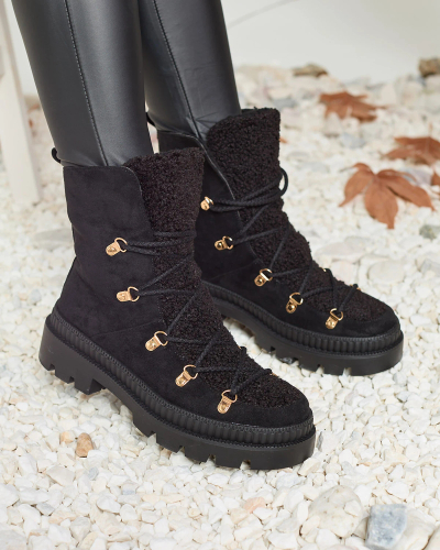 Royalfashion Černé dámské zateplené traperky s ovčí kůží Lery Walk