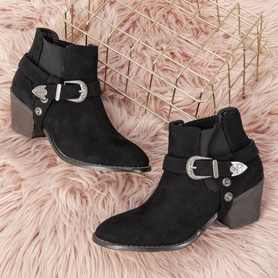 Czarne botki na niskim słupku a'la kowbojki Asiene - Obuwie