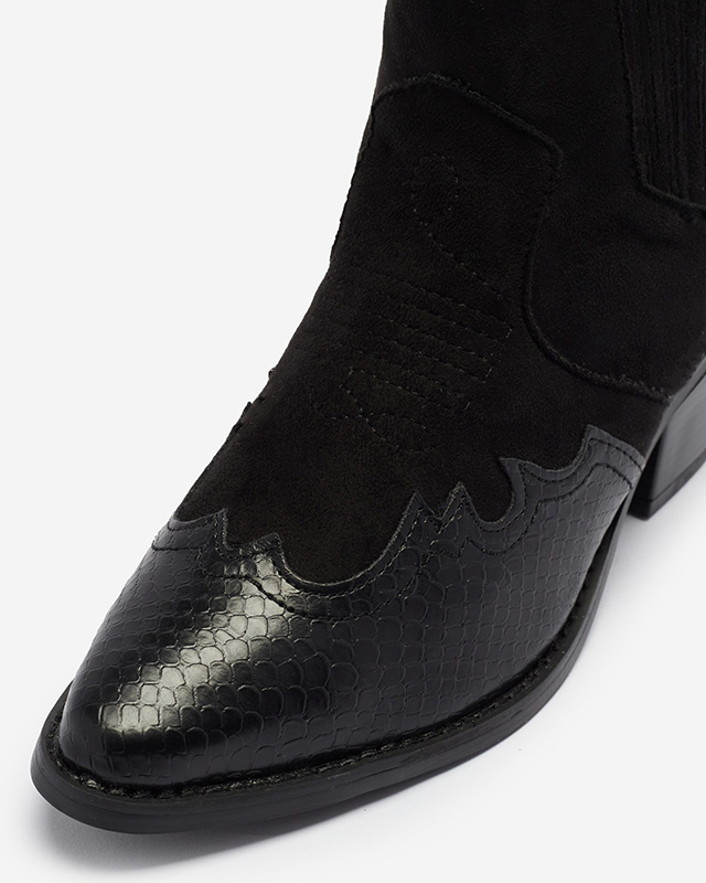 Černé eko semišové kovbojské boty na nízkém sloupku Zirras - Obuv