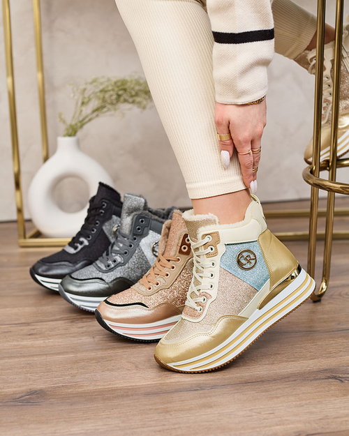 Royalfashion Жіночі спортивні золоті кросівки з блискітками Kawellas