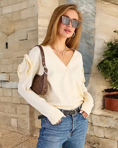 Royalfashion Dámský svetr bez knoflíků