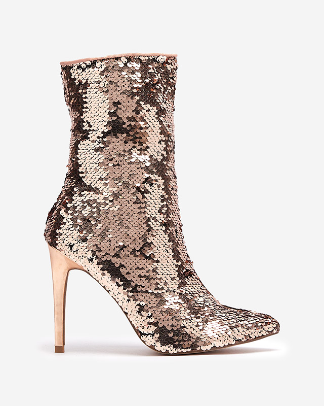 Růžovo-zlaté dámské kozačky s flitry Lexillo- Obuv